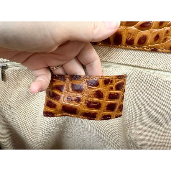 Eric Brand Brown Alligator Embossed Large Travel Tote Work Bag Bamboo Handle - Picture 10 of 12